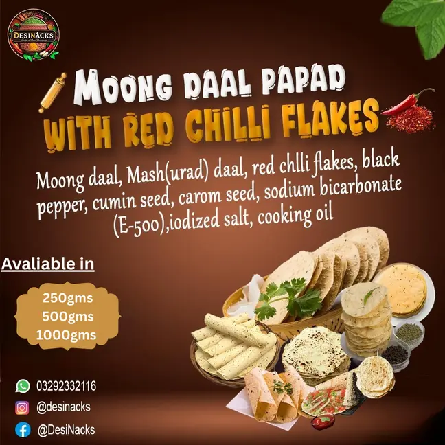moong daal papad with red chili flakes